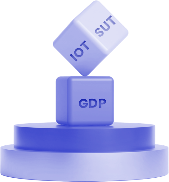 SUT and IOT blocks above GDP, illustrating the connected national accounts framework